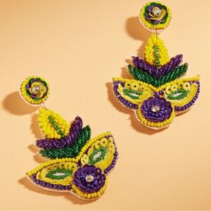 906. Mardi Gras mask beaded post earrings